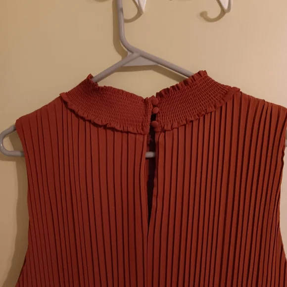 Nanette‎ Lepore Pumpkin Spice Pleated Chiffon Dress Sleeveless Smocked Waisted - Picture 11 of 12